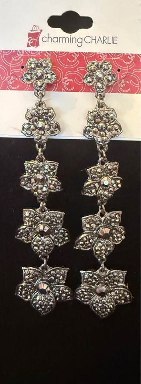 Charming Charlie extra long dangle earrings gun metal